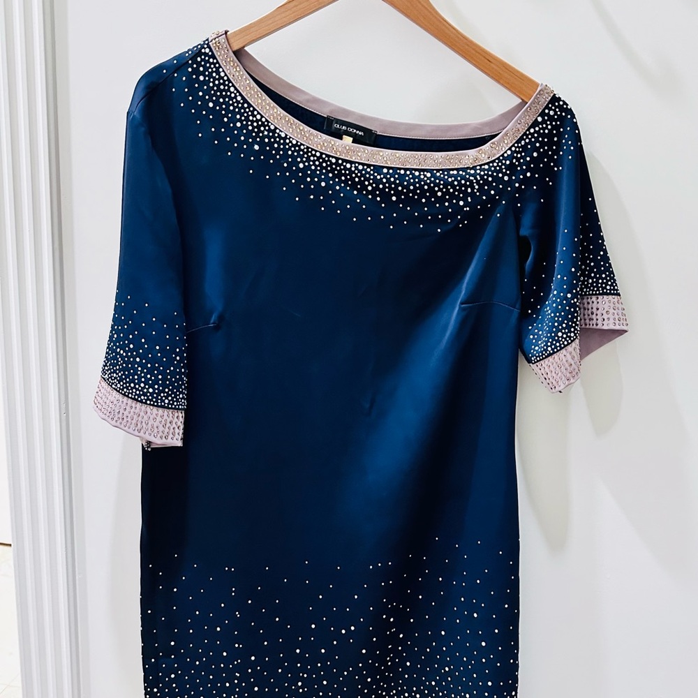 Evening dress, Blue color with rhinestone